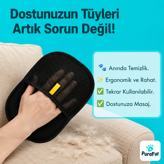 PuraFur Tüy Toplayıcı Eldiven™ - Pratik Kedi ve Köpek Tüy Bakım Eldiveni